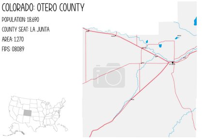 Illustration for Large and detailed map of Otero County in Colorado, USA. - Royalty Free Image