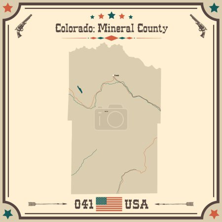 Illustration for Large and accurate map of Mineral County, Colorado, USA with vintage colors. - Royalty Free Image