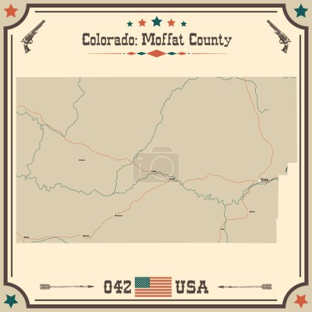 Illustration for Large and accurate map of Moffat County, Colorado, USA with vintage colors. - Royalty Free Image