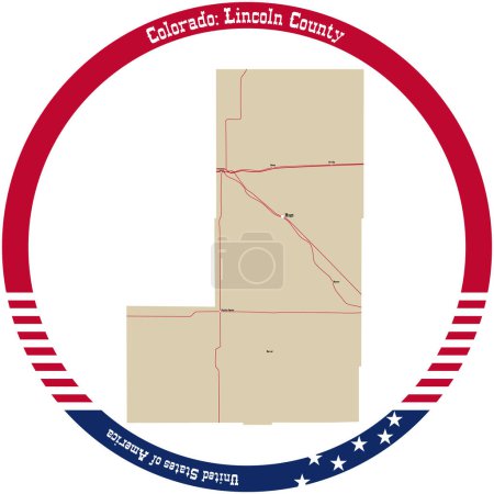 Illustration for Map of Lincoln County in Colorado, USA arranged in a circle. - Royalty Free Image