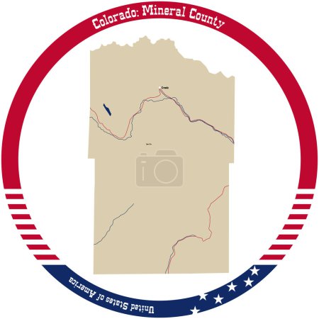 Illustration for Map of Mineral County in Colorado, USA arranged in a circle. - Royalty Free Image