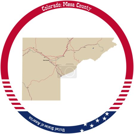 Illustration for Map of Mesa County in Colorado, USA arranged in a circle. - Royalty Free Image