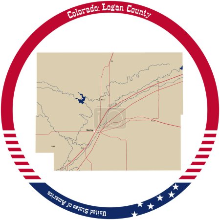 Illustration for Map of Logan County in Colorado, USA arranged in a circle. - Royalty Free Image