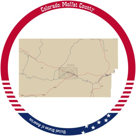 Illustration for Map of Moffat County in Colorado, USA arranged in a circle. - Royalty Free Image