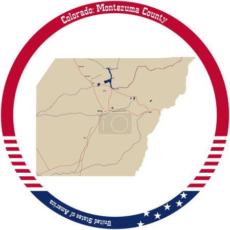 Karte von Montezuma County in Colorado, USA, kreisförmig angeordnet.