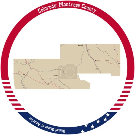 Illustration for Map of Montrose County in Colorado, USA arranged in a circle. - Royalty Free Image