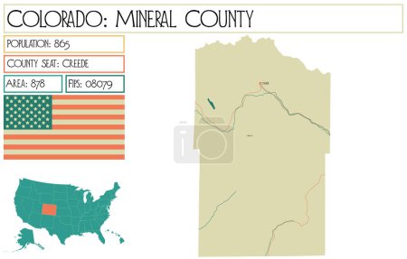 Illustration for Large and detailed map of Mineral County in Colorado USA. - Royalty Free Image