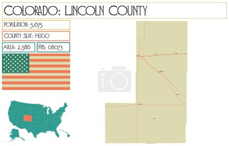 Illustration for Large and detailed map of Lincoln County in Colorado USA. - Royalty Free Image