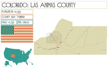 Illustration for Large and detailed map of Las Animas County in Colorado USA. - Royalty Free Image
