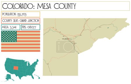 Ilustración de Mapa grande y detallado del Condado de Mesa en Colorado, Estados Unidos. - Imagen libre de derechos