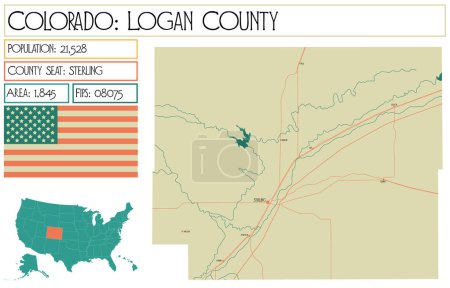 Illustration for Large and detailed map of Logan County in Colorado USA. - Royalty Free Image