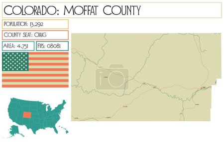 Illustration for Large and detailed map of Moffat County in Colorado USA. - Royalty Free Image
