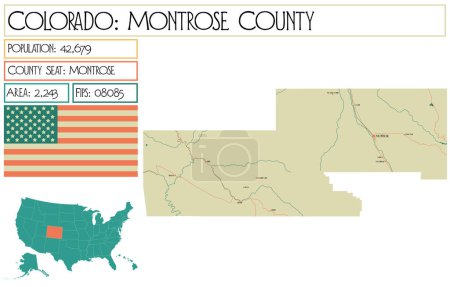 Illustration for Large and detailed map of Montrose County in Colorado USA. - Royalty Free Image
