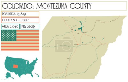 Illustration for Large and detailed map of Montezuma County in Colorado USA. - Royalty Free Image