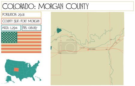 Illustration for Large and detailed map of Morgan County in Colorado USA. - Royalty Free Image