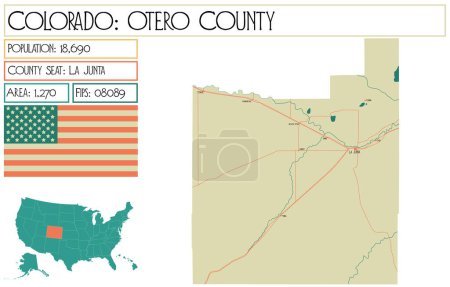 Illustration for Large and detailed map of Otero County in Colorado USA. - Royalty Free Image