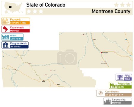 Illustration for Detailed infographic and map of Montrose County in Colorado USA. - Royalty Free Image