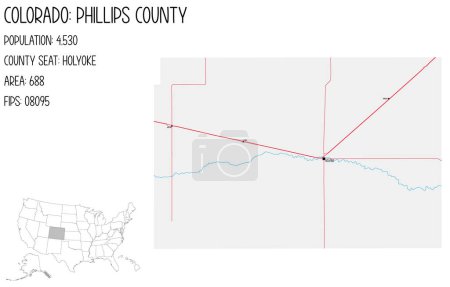 Illustration for Large and detailed map of Phillips County in Colorado, USA. - Royalty Free Image
