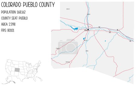 Illustration for Large and detailed map of Pueblo County in Colorado, USA. - Royalty Free Image