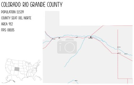 Illustration for Large and detailed map of Rio Grande County in Colorado, USA. - Royalty Free Image
