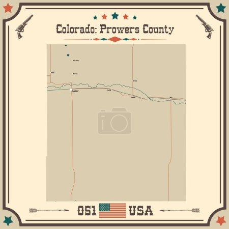 Mapa grande y preciso del Condado de Prowers, Colorado, Estados Unidos con colores vintage.