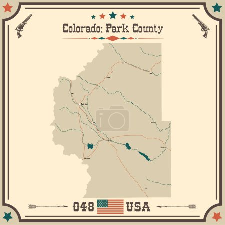 Mapa grande y preciso de Park County, Colorado, USA con colores vintage.