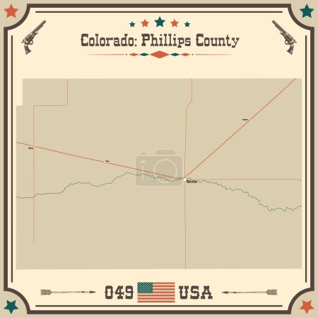 Illustration for Large and accurate map of Phillips County, Colorado, USA with vintage colors. - Royalty Free Image