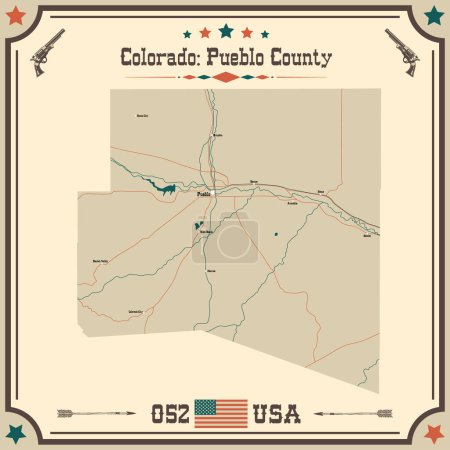 Illustration for Large and accurate map of Pueblo County, Colorado, USA with vintage colors. - Royalty Free Image