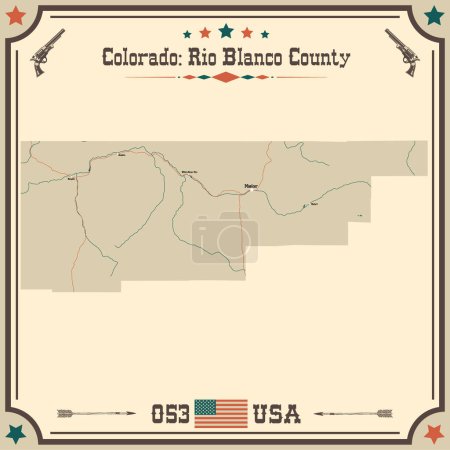 Téléchargez les illustrations : Grande et précise carte de Rio Blanco Comté, Colorado, États-Unis d'Amérique avec des couleurs vintage. - en licence libre de droit