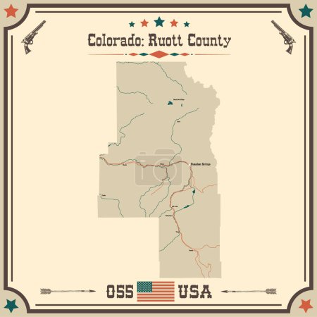 Illustration for Large and accurate map of Ruott County, Colorado, USA with vintage colors. - Royalty Free Image