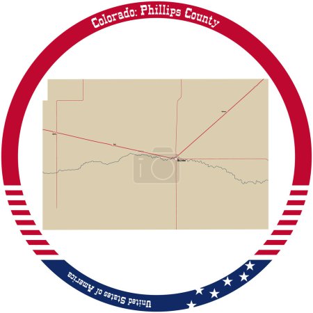 Illustration for Map of Phillips County in Colorado, USA arranged in a circle. - Royalty Free Image