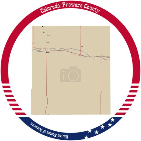 Illustration for Map of Prowers County in Colorado, USA arranged in a circle. - Royalty Free Image
