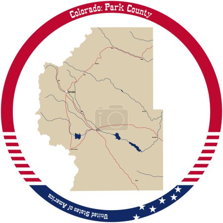 Illustration for Map of Park County in Colorado, USA arranged in a circle. - Royalty Free Image