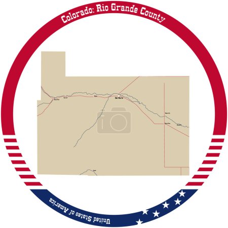 Karte von Rio Grande County in Colorado, USA, kreisförmig angeordnet.