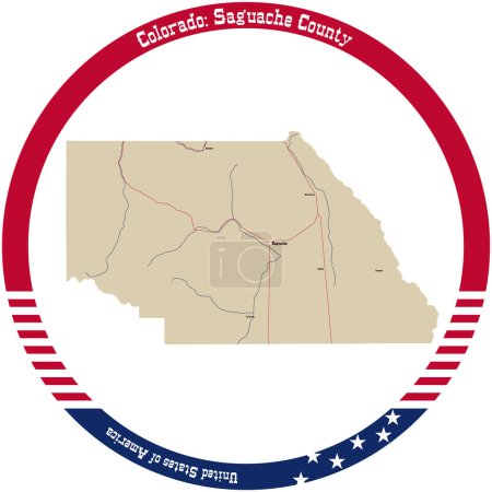 Illustration for Map of Saguache County in Colorado, USA arranged in a circle. - Royalty Free Image