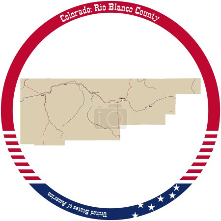 Illustration for Map of Rio Blanco County in Colorado, USA arranged in a circle. - Royalty Free Image