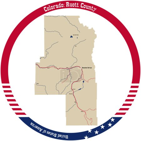 Illustration for Map of Ruott County in Colorado, USA arranged in a circle. - Royalty Free Image