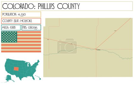 Illustration for Large and detailed map of Phillips County in Colorado USA. - Royalty Free Image