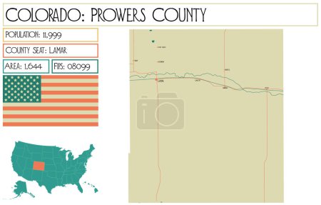 Téléchargez les illustrations : Grande et détaillée carte de Prowers Comté dans Colorado USA. - en licence libre de droit