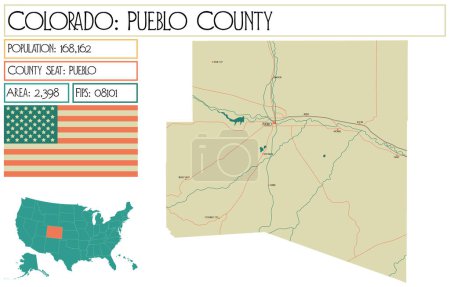 Illustration for Large and detailed map of Pueblo County in Colorado USA. - Royalty Free Image