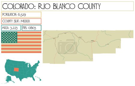 Illustration for Large and detailed map of Rio Blanco County in Colorado USA. - Royalty Free Image