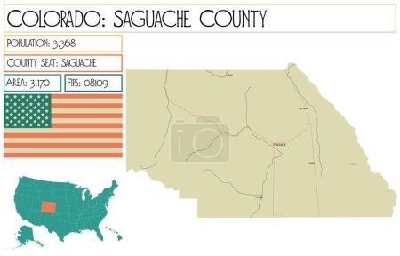 Illustration for Large and detailed map of Saguache County in Colorado USA. - Royalty Free Image