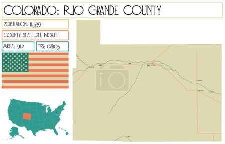 Illustration for Large and detailed map of Rio Grande County in Colorado USA. - Royalty Free Image