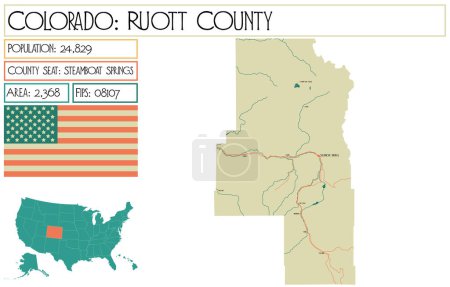 Illustration for Large and detailed map of Ruott County in Colorado USA. - Royalty Free Image
