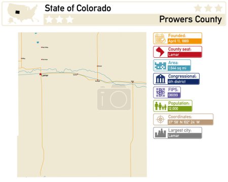 Téléchargez les illustrations : Infographie détaillée et carte du comté de Prowers au Colorado USA. - en licence libre de droit
