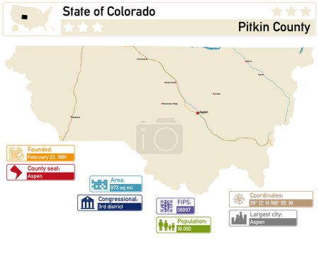 Illustration for Detailed infographic and map of Pitkin County in Colorado USA. - Royalty Free Image