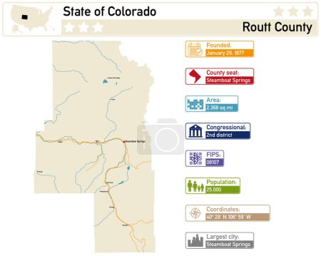 Detaillierte Infografik und Karte von Routt County in Colorado USA.