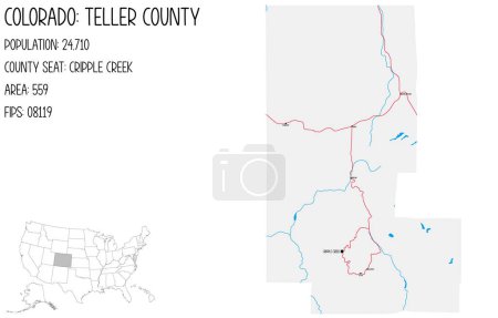 Large and detailed map of Teller County in Colorado, USA.