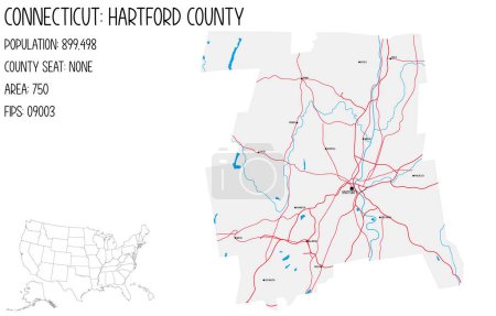große und detaillierte Karte von Hartford County in Connecticut, USA.