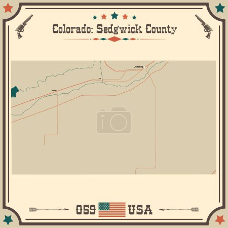 Illustration for Large and accurate map of Sedgwick County, Colorado, USA with vintage colors. - Royalty Free Image